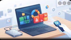 Иллюстрация процесса анализа дискового пространства Windows для поиска файлов, занимающих много памяти